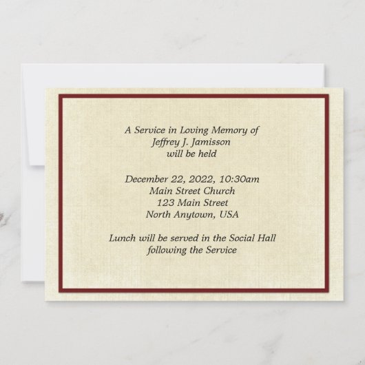 In Memory Memorial Service Invitation, Red Canoes Kaart (Achterkant)