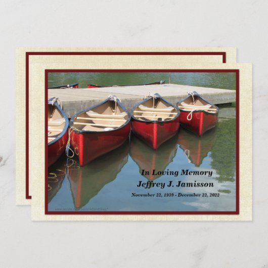 In Memory Memorial Service Invitation, Red Canoes Kaart (Voorkant / Achterkant)