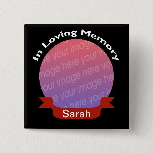 In Memory of Black Photo Button met naam (Voorkant)