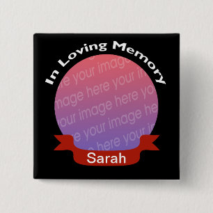 In Memory of Black Photo Button met naam