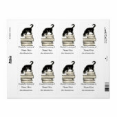 In Memory of Cat on Stack of Books of Bookplate .. Etiket (Full Sheet)