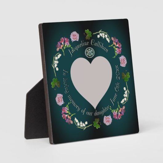 "In Memory of" Foto Aangepast Floral hart Fotoplaat (Voorkant)
