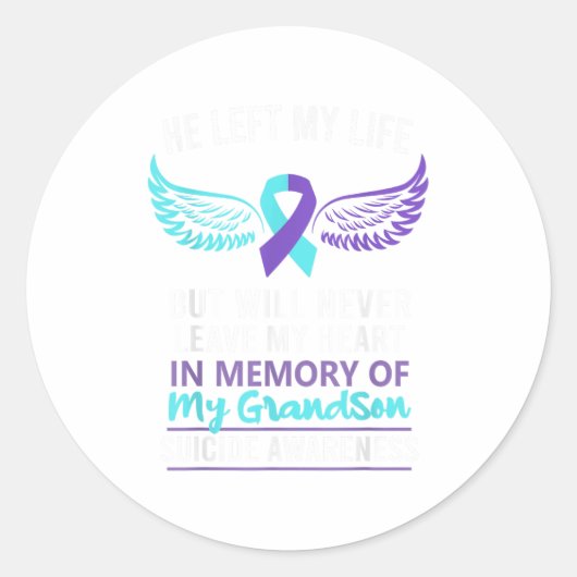 In Memory Of Grandson Suicide Awareness Prevention Ronde Sticker (Voorkant)