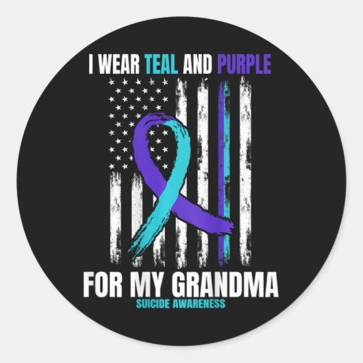 In Memory Of My Grandma Suicide Awareness Flag Byc Ronde Sticker (Voorkant)