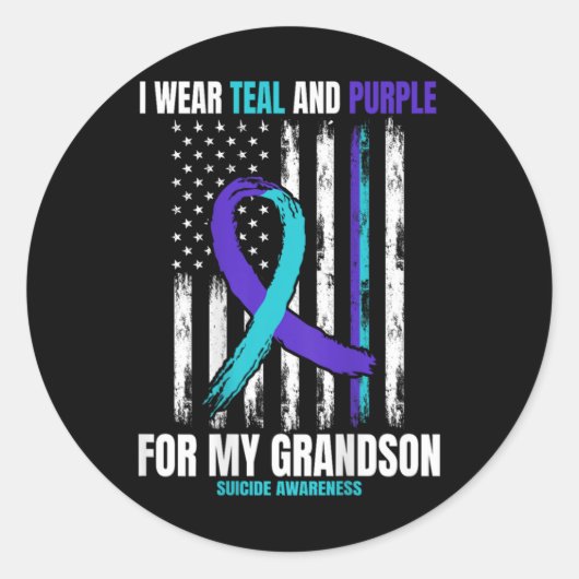 In Memory Of My Grandson Suicide Awareness Flag Ba Ronde Sticker (Voorkant)