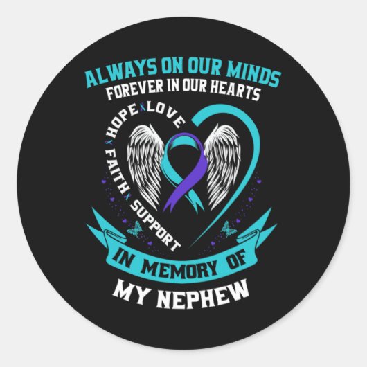 In Memory Of My Nephew Suicide Awareness Preventio Ronde Sticker (Voorkant)
