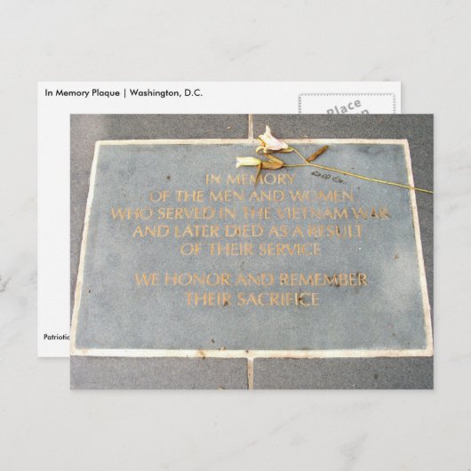 In Memory Plaque | Vietnam Veterans Memorial Briefkaart (Voorkant / Achterkant)