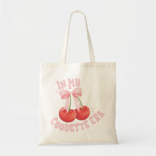 In mijn Coquette Era Cherries Pink Bow Tote Bag
