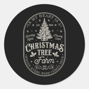 In mijn hart is een kerstboom Boerderij Vintage Ronde Sticker