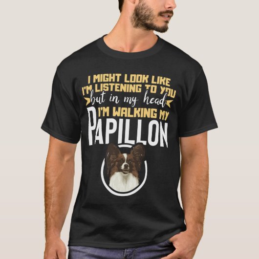 In mijn hoofd loop ik met mijn Papillon Spaniel T-shirt (Voorkant)
