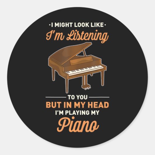 In mijn hoofd speel ik mijn piano grappig ronde sticker (Voorkant)