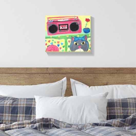 In mijn kamer 80 cat fun Folk Art Design Canvas Afdruk (Insitu (Slaapkamer))