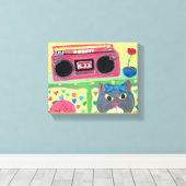 In mijn kamer 80 cat fun Folk Art Design Canvas Afdruk (Insitu (Houten vloer))