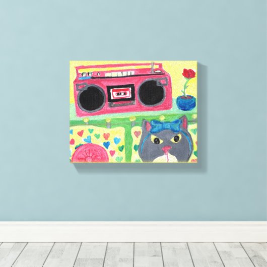 In mijn kamer 80 cat fun Folk Art Design Canvas Afdruk (Insitu (Houten vloer))