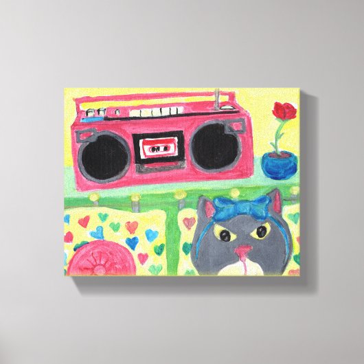In mijn kamer 80 cat fun Folk Art Design Canvas Afdruk (Voorkant)