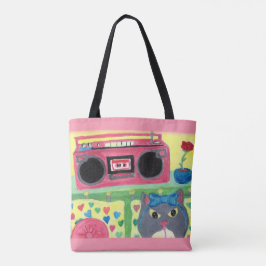 In mijn kamer Retro Cat-schilderende Retro Folk-ku Tote Bag