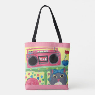 In mijn kamer Retro Cat-schilderende Retro Folk-ku Tote Bag