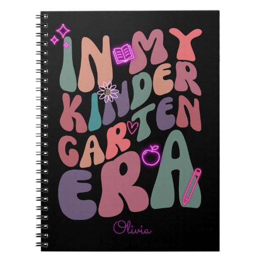 In Mijn Kleuterschool Era Retro Neon met Naam Notitieboek (Voorkant)