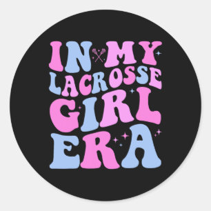 In mijn Lacrosse Meisje Era Groovy Retro Funny 3 Ronde Sticker