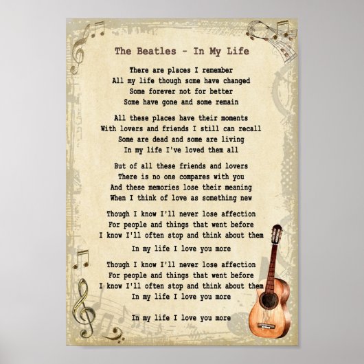In mijn leven song Lyric Wall Art print (Voorkant)