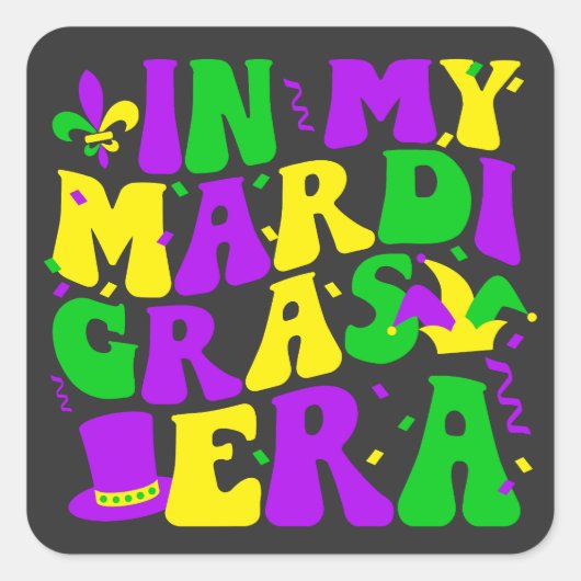 In mijn Mardi Gras Era Grappig Festival Retro Carn Vierkante Sticker (Voorkant)