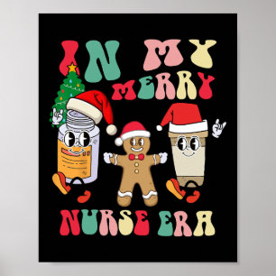 In mijn Merry Nurse Era Retro Groovy Christmas Nur Poster