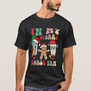 In mijn Merry Nurse Era Retro Groovy Christmas Nur T-shirt