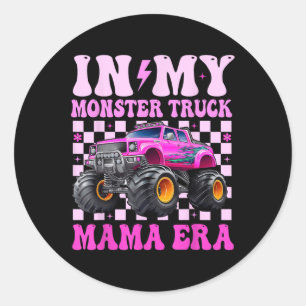 In mijn Monster Truck Mama Era Groovy Funny Moster Ronde Sticker