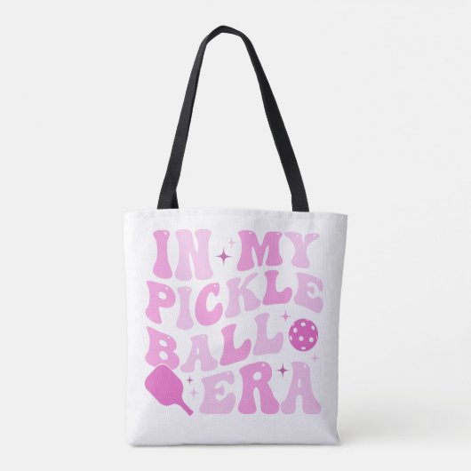 In mijn pickleball-tijdperk | Roze Groovy beletter Tote Bag (Achterkant)