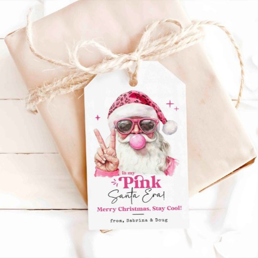 In mijn roze Santa tijdperk trendy roze kerst Cadeaulabel