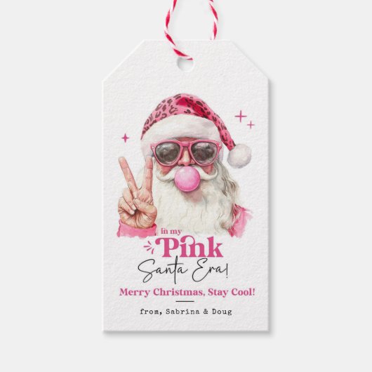In mijn roze Santa tijdperk trendy roze kerst Cadeaulabel (Voorkant)
