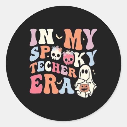 In mijn spookachtige leraar tijdperk retro hallowe ronde sticker (Voorkant)