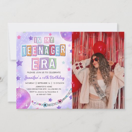 In Mijn Tiener Era Paarse Disco Verjaardagsfoto Kaart (Voorkant)