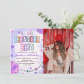 In Mijn Tiener Era Paarse Disco Verjaardagsfoto Kaart (Staand voorkant)