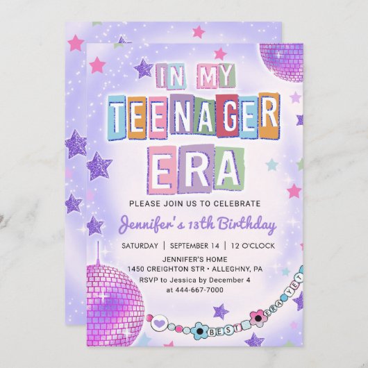 In mijn tienertijd Paarse Disco Verjaardag Kaart (Voorkant / Achterkant)