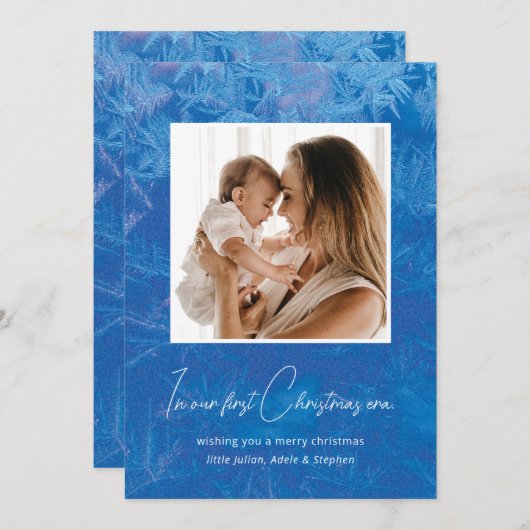 In mijn tijdperk onze eerste kerst dennen sneeuw b feestdagenkaart (Voorkant / Achterkant)