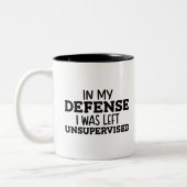 In mijn verdediging was ik onbewaakt verlaten grap tweekleurige koffiemok (Links)