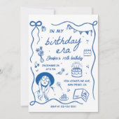 In mijn verjaardag Era Blue Retro Verjaardag Kaart (Voorkant)