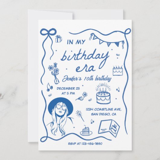 In mijn verjaardag Era Blue Retro Verjaardag Kaart (Voorkant)