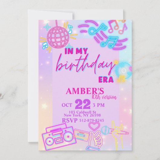 In mijn verjaardag Era Retro Neon Verjaardag Kaart (Voorkant)