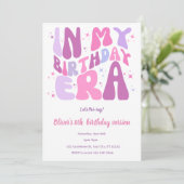 In mijn verjaardag tijdperk uitnodiging roze verja (Staand voorkant)