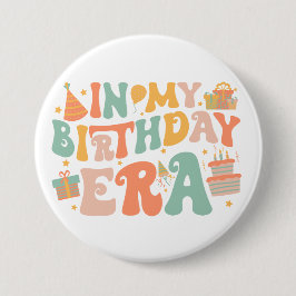 In mijn verjaardagstijd | Pastel Groovy Lettering Ronde Button 7,6 Cm