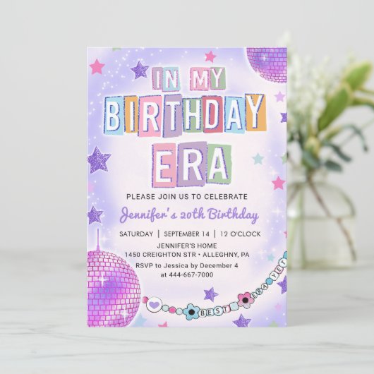 In mijn verjaardagstijdperk Paarse Disco Verjaarda Kaart (Staand voorkant)