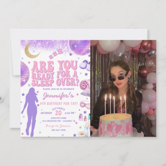 In mijn verjaardagstijdperk Paarse Sleepover Verja Kaart (Voorkant)
