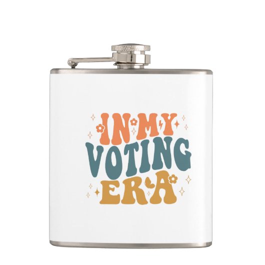 In mijn verkiezingstijd retro wavy heupfles (Voorkant)