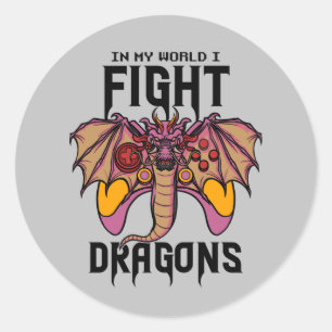 In mijn wereld vecht ik tegen draken ronde sticker