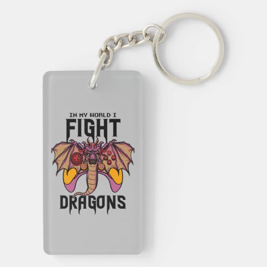 In mijn wereld vecht ik tegen draken sleutelhanger (achterkant)