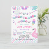 In mijn zwembad Party Era verjaardagsfeestje Kaart (Staand voorkant)