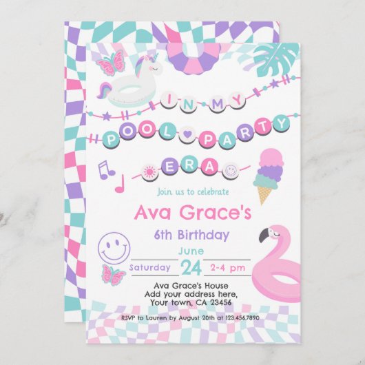 In mijn zwembad Party Era verjaardagsfeestje Kaart (Voorkant / Achterkant)