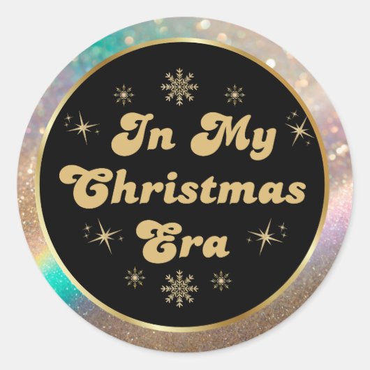 in my christmas era, black gold luxury ronde sticker (Voorkant)